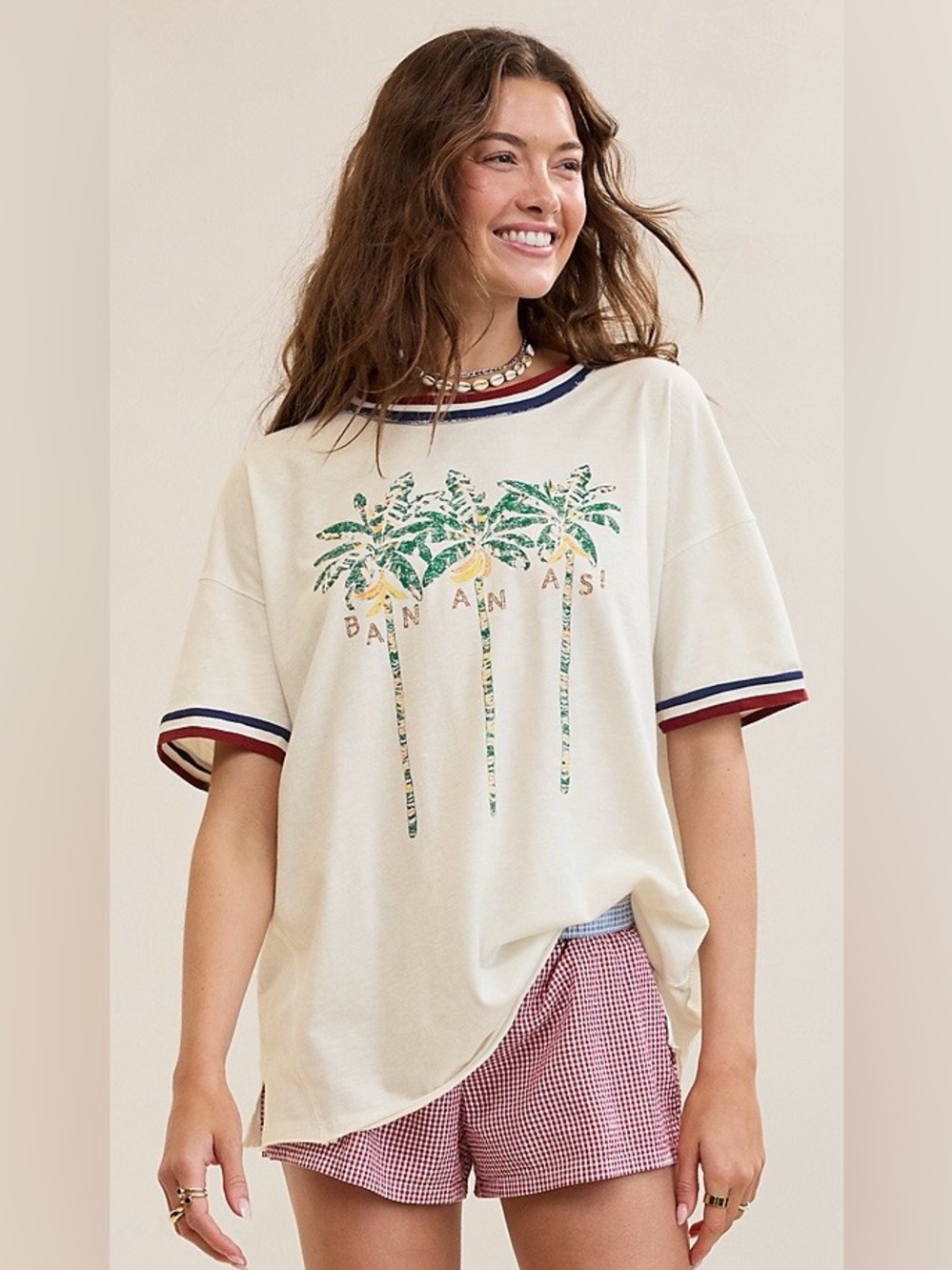 NWT- Aerie Oversized Boyfriend Ringer Tee in Soft Wheat